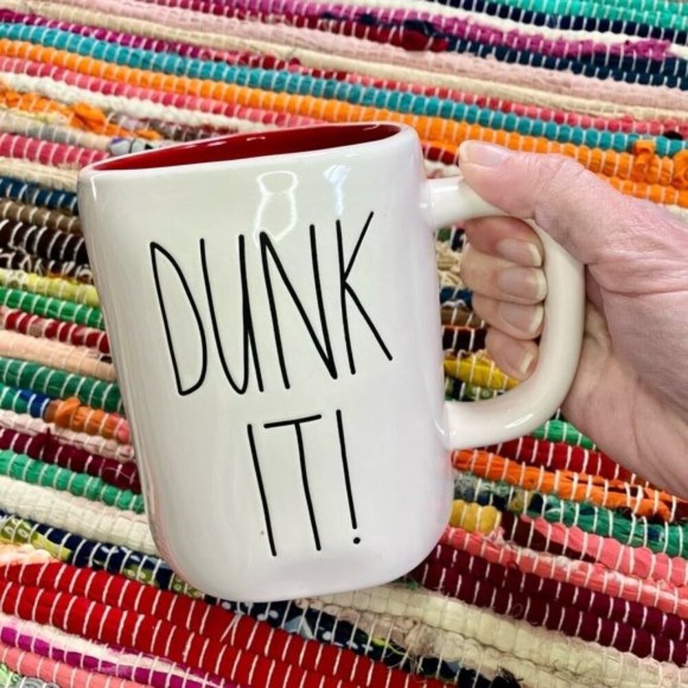 Rae Dunn ~ DUNK IT gingerbread man mug red interior